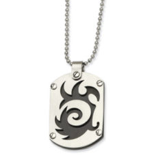 Stainless Steel Black IP-plated Swirl Dog Tag Necklace