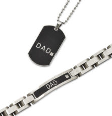 Stainless Steel Black-plated 8.75in Dad Bracelet & 24in Dad Necklace Set