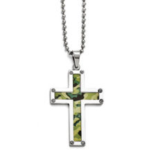 Stainless Steel Polished Camoflage Cross Necklace