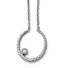 Stainless Steel Polished And Textured CZ  Necklace